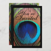 Macro Peacock Feather Rich Blues Uitnodiging (Voorkant / Achterkant)