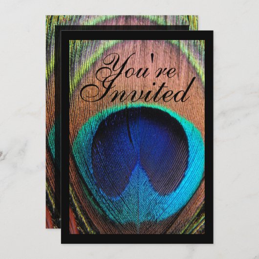 Macro Peacock Feather Rich Blues Uitnodiging (Voorkant / Achterkant)