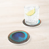 Macro Peacock Feather Rich Blugraphic Zandsteen Onderzetter (Zijkant)