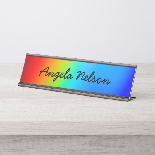 Macro Photo Holographic Rainbow Ombre Name Bureau Naambordje (Voorkant)