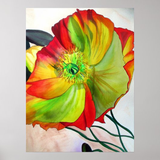 Macro Poppy original waterverf flower art Poster (Voorkant)