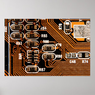 macro-shot van het schakelbord, kabels, condensato poster