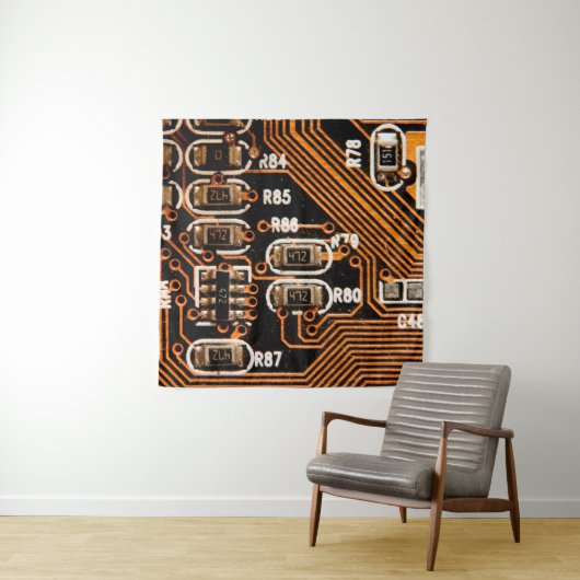 macro-shot van het schakelbord, kabels, condensato wandkleed (In situ)