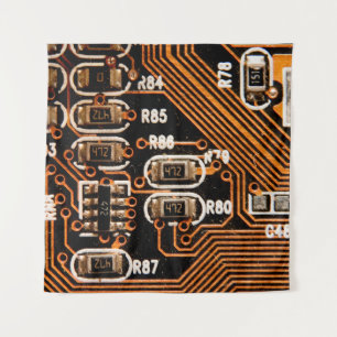 macro-shot van het schakelbord, kabels, condensato wandkleed