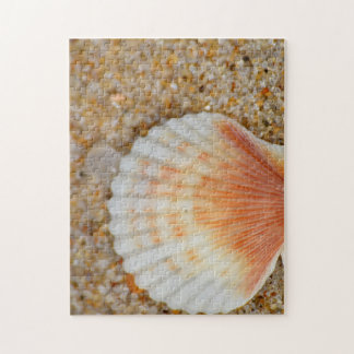 Macro van Scallop Zee Shell in het zand op het str Legpuzzel