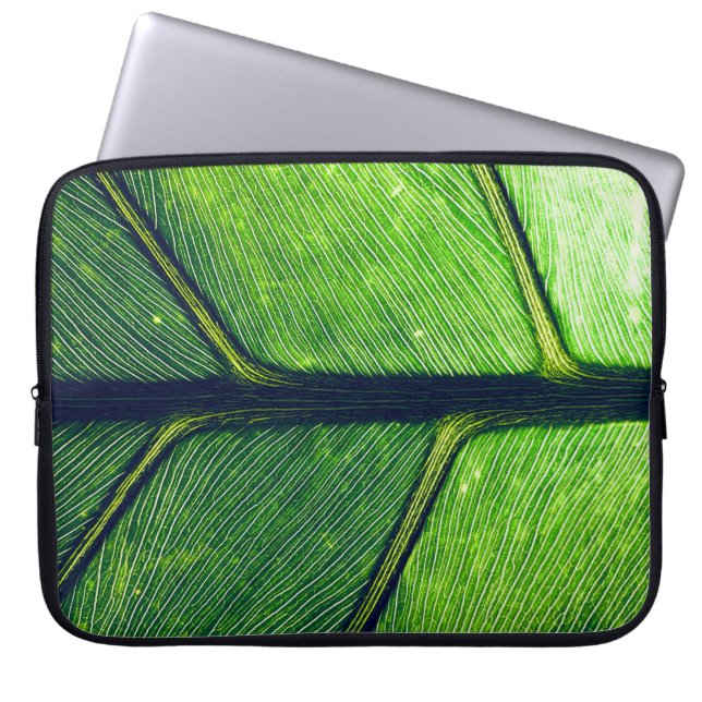 Macrofotografie van groen blad laptop sleeve (Voorkant)