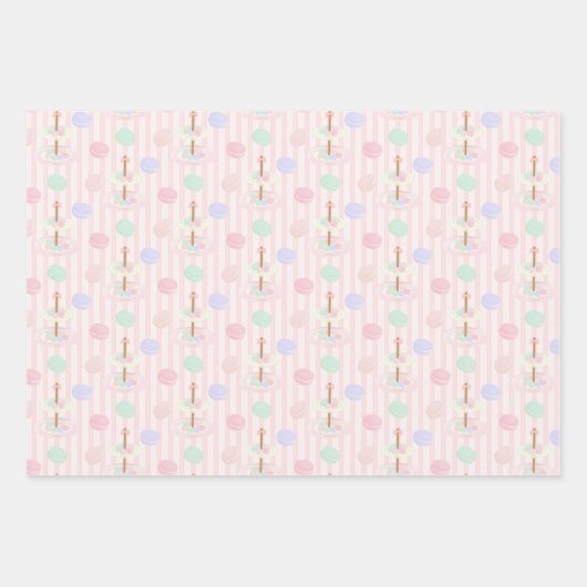 Macron Afternoon Tea Party Patroon Inpakpapier Vel (Voorkant)