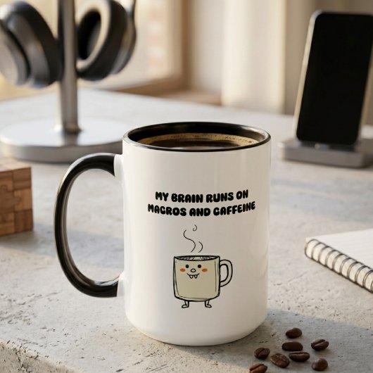 Macro's Cafeïne Brain Power Tech Humor Design Mok