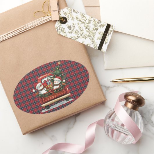 MacTavish Modern Scottish Tartan Christmas Ovale Sticker (Geschenken)