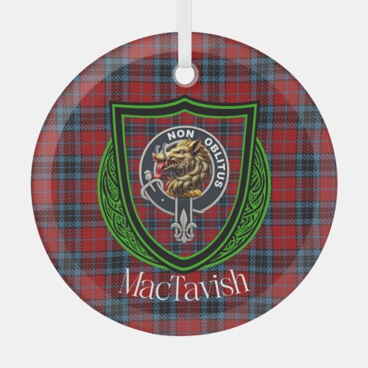 MacTavish Scottish Clan Tartan & Crest Glas Ornament (Voorkant)