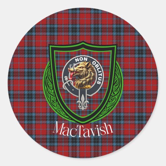 MacTavish Scottish Clan Tartan & Crest Ronde Sticker (Voorkant)