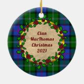 MacThomas Badge & Tartan Gepersonaliseerde Kerstmi Keramisch Ornament (Achterkant)