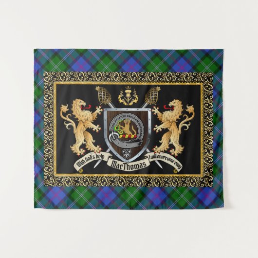 MacThomas Clan Badge & Motto w/Lions Wandkleed (Voorkant (horizontaal))