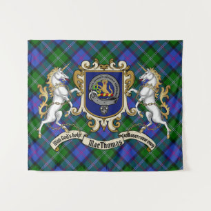MacThomas Clan Badge & Unicorns w/Tartan Wandkleed