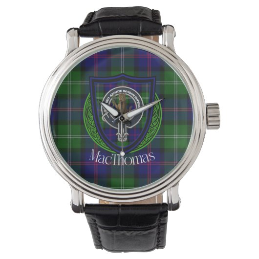 MacThomas Schotse Clan Tartan & Crest Horloge (Voorkant)