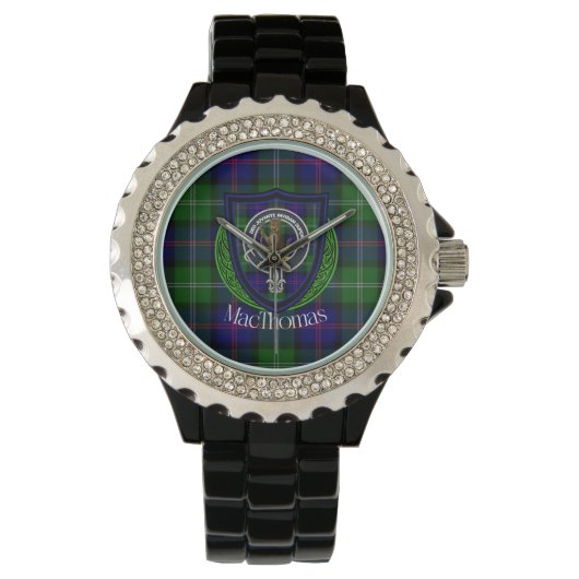 MacThomas Schotse Clan Tartan & Crest Horloge (Voorkant)