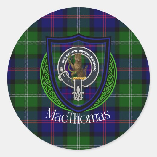 MacThomas Schotse Clan Tartan & Crest Ronde Sticker (Voorkant)