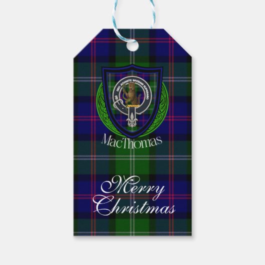 MacThomas Schotse Clan Tartan & Wapen Cadeaulabel (Voorkant)