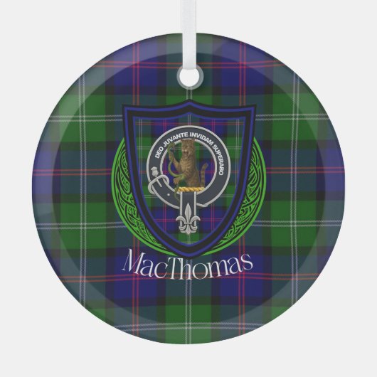 MacThomas Scottish Clan Tartan & Crest Glas Ornament (Voorkant)