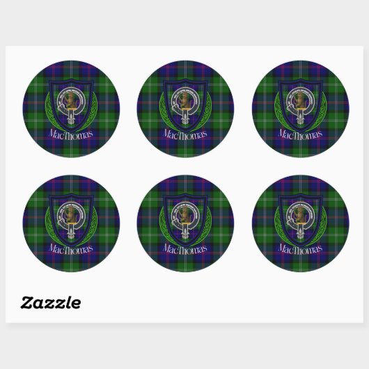 MacThomas Scottish Clan Tartan & Crest Ronde Sticker (Vel)