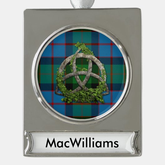 MacWilliams Tartan en Celtic Trinity Knot Verzilverd Banner Ornament (Voorkant)