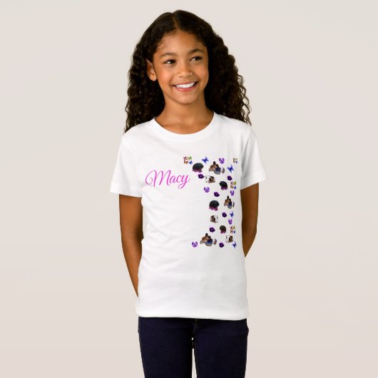 Macy, naam, Logo met cavia's en pansies, T-shirt (Voorkant volledig)