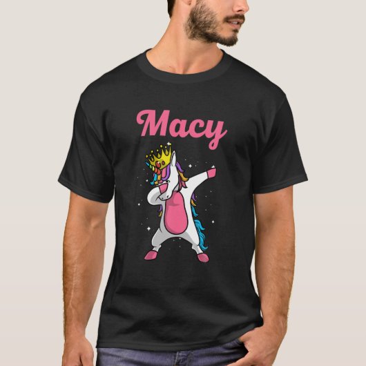 MACY Name Persoonlijke Birthday Dabbing Unicorn Qu T-shirt (Voorkant)