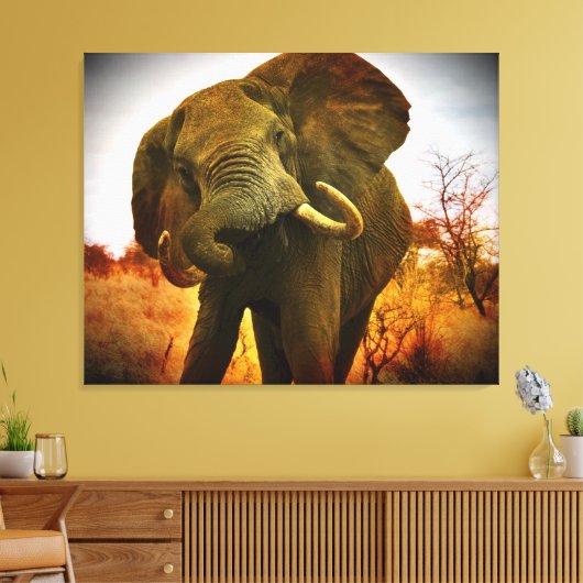 Mad African Elephant Wrapped Canvas Afdruk (Insitu (Woonkamer))