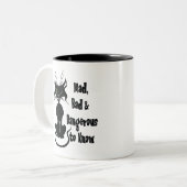 Mad, Bad & Dangerous to Know, zwarte kat Tweekleurige Koffiemok (Voorkant links)