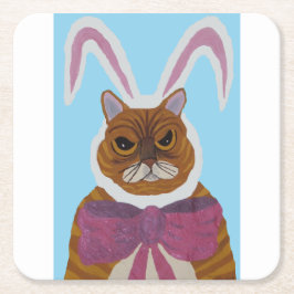 Mad Cat in Bunny Ears Easter  Kartonnen Onderzetters