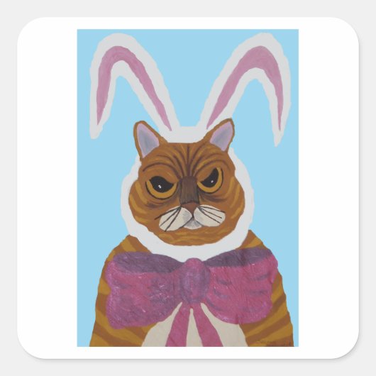 Mad Cat in Bunny Ears Easter  Vierkante Sticker (Voorkant)
