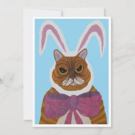 Mad Cat in Bunny Ears Invitation Kaart