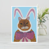 Mad Cat in Bunny Ears Invitation Kaart (Staand voorkant)
