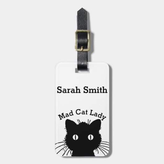 Mad Cat Lady Black Cat Personned Bagagelabel (Voorkant verticaal)