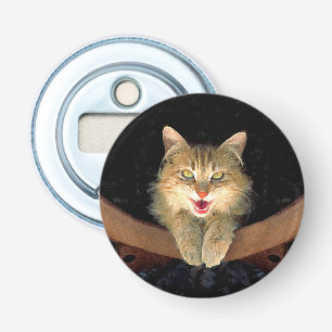 Mad Cat Painting - Cute Original Cat Art Button Flesopener