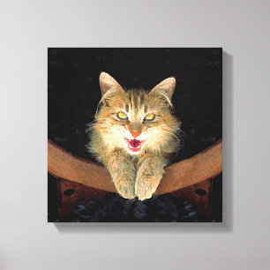 Mad Cat Painting - Cute Original Cat Art Canvas Afdruk