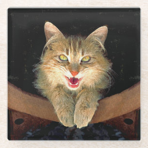 Mad Cat Painting - Cute Original Cat Art Glazen Onderzetter