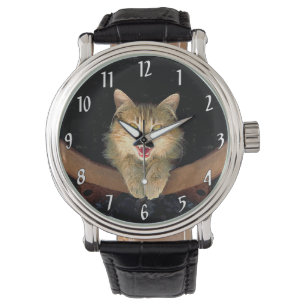 Mad Cat Painting - Cute Original Cat Art Horloge