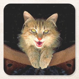 Mad Cat Painting - Cute Original Cat Art Kartonnen Onderzetters