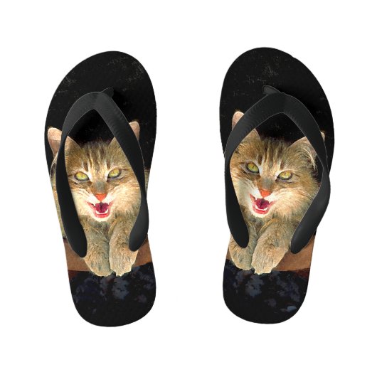 Mad Cat Painting - Cute Original Cat Art Kinder Teenslippers (Voetbed)