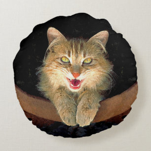 Mad Cat Painting - Cute Original Cat Art Rond Kussen