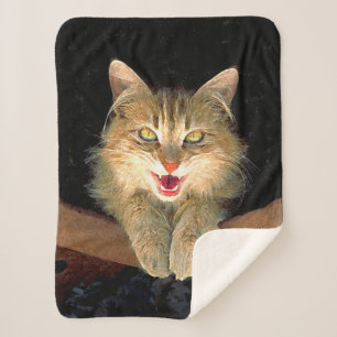 Mad Cat Painting - Cute Original Cat Art Sherpa Deken