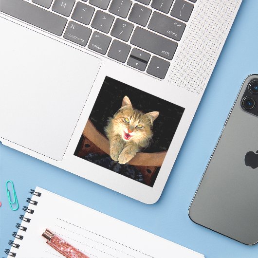 Mad Cat Painting - Cute Original Cat Art Sticker (Laptop met iPhone)