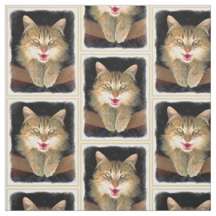 Mad Cat Painting - Cute Original Cat Art Stof