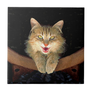 Mad Cat Painting - Cute Original Cat Art Tegeltje