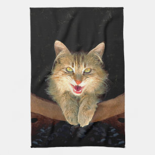 Mad Cat Painting - Cute Original Cat Art Theedoek