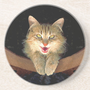 Mad Cat Painting - Cute Original Cat Art Zandsteen Onderzetter