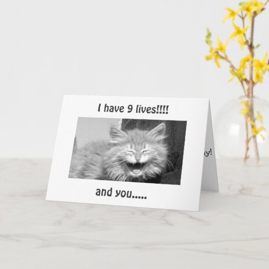 MAD CAT ZEGT GENIET VAN JE VERJAARDAG BOVEN DE HEU KAART (Gele Bloem)