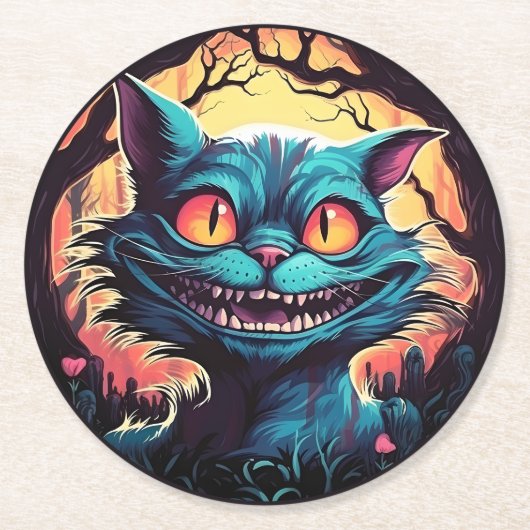 Mad Cheshire Cat Alice in Wonderland Ronde Kartonnen Onderzetter (Voorkant)