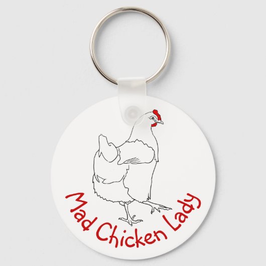 Mad Chicken Lady Funny Cute Animal Tekening Sleutelhanger (Voorkant)